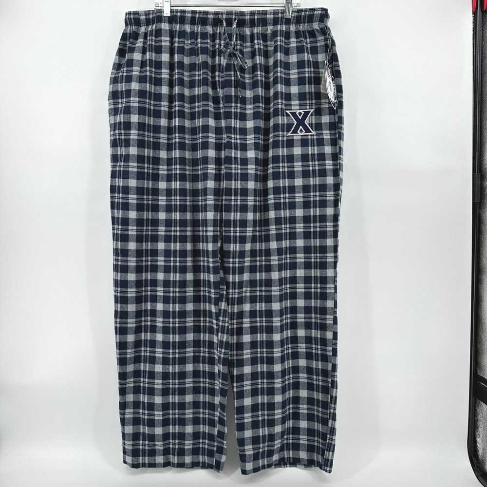 Concepts Sport Xavier Musketeers Mens Flannel Pajama Pants Navy Grey Plaid 2XL